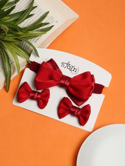 Stol'N - Red Solid Cotton Hair Clips and Hair Band