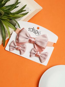 Stol'N - Peach Solid Cotton Hair Clips and Hair Band