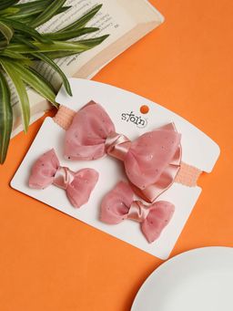 Stol'N - Peach Embellished Cotton Hair Clips and Hair Band