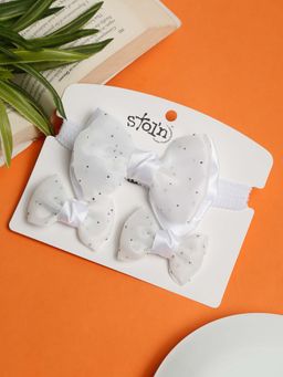Stol'N - White Embellished Cotton Hair Clips and Hair Band