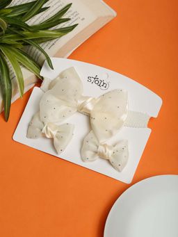 Stol'N - Cream Embellished Cotton Hair Clips and Hair Band