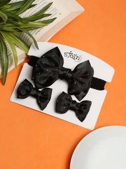 Stol'N - Black Embellished Cotton Hair Clips and Hair Band