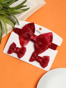 Stol'N - Red Embellished Cotton Hair Clips and Hair Band