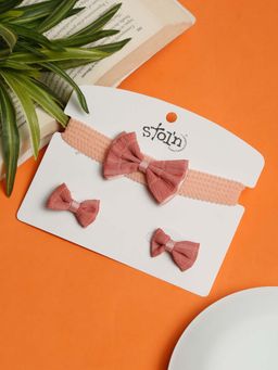 Stol'N - Peach Solid Cotton Hair Clips and Hair Band