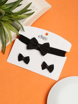 Stol'N - Black Solid Cotton Hair Clips and Hair Band