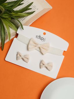 Stol'N - Cream Solid Cotton Hair Clips and Hair Band