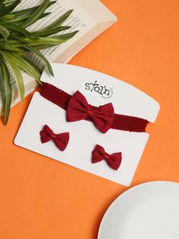 Stol'N - Red Solid Cotton Hair Clips and Hair Band