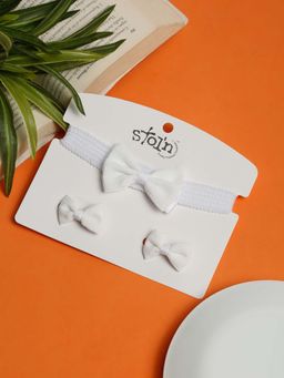 Stol'N - White Solid Cotton Hair Clips and Hair Band