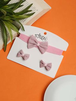 Stol'N - Pink Solid Cotton Hair Clips and Hair Band
