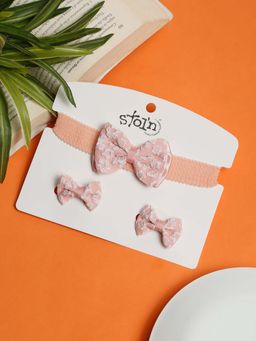 Stol'N - Peach Self Design Cotton Hair Clips and Hair Band