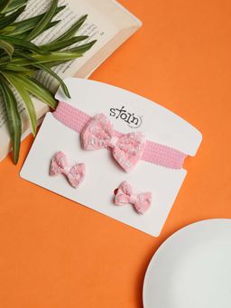 Stol'N - Pink Self Design Cotton Hair Clips and Hair Band