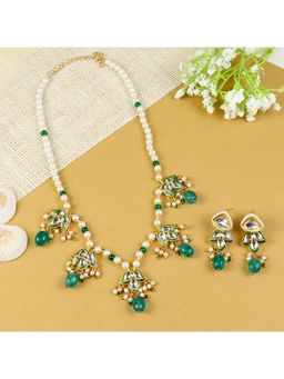 Asthetika Kids - Green Embellished Beads Necklace and Pair Of Earrings
