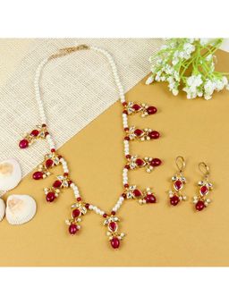 Asthetika Kids - Red Embellished Beads Necklace and Pair Of Earrings