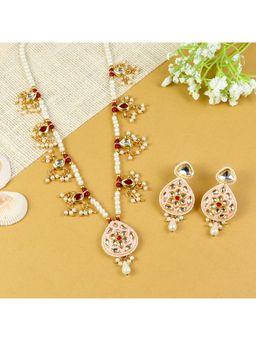 Asthetika Kids - Multi-Color Embellished Beads Necklace and Pair Of Earrings