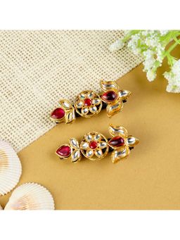 Asthetika Kids - Red Embellished Metal Hair Clips (Pack of 2)