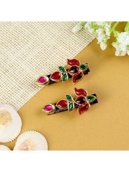 Asthetika Kids - Red Embellished Metal Hair Clips (Pack of 2)