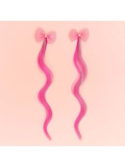 KNITROOT - Pink Textured Polyester Hair Clip Extension (Pack of 2)