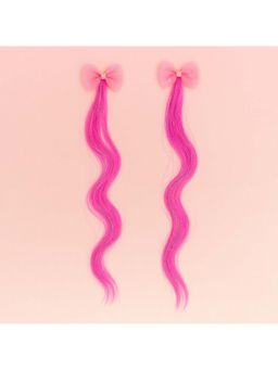KNITROOT - Pink Textured Polyester Hair Clip Extension (Pack of 2)