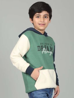 Cantabil - Boys Olive Colorblock Hooded Neck Full Sleeves Casual Hoodie