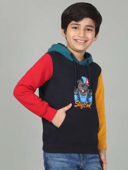 Cantabil - Boys Navy Blue Graphic Hooded Neck Full Sleeves Casual Hoodies