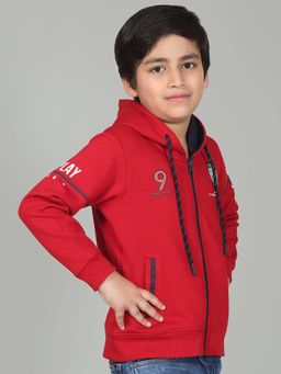 Cantabil - Boys Red Solid Hooded Neck Full Sleeves Casual Hoodies