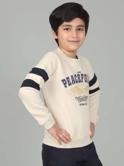 Cantabil - Boys Cream Typography Round Neck Full Sleeves Casual Sweatshirt