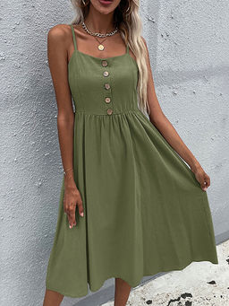 PARTIQ - Green Solid Midi Dress