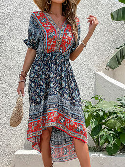 PARTIQ - Black Floral Printed Midi Dress