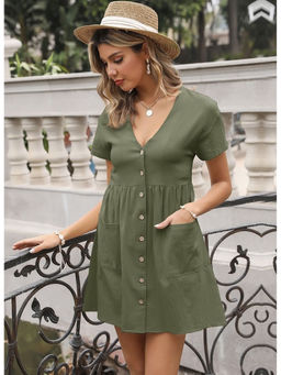 PARTIQ - Olive Solid Mini Dress