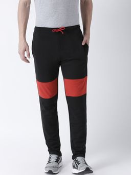 Club York - Men Black Solid Track Pant Has Contrast Cut Panel