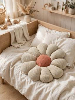 PLUCHI - Knitted Bloom Shaped Cushion Cotton Knitted Stuffed Soft Toy (Beige) (1-2 Years)