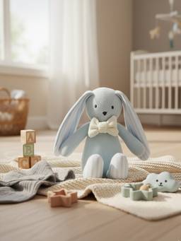 PLUCHI - Ralpha Bunnya Hopa Cotton Knitted Stuffed Soft Rattle Toy (Sky Blue) (1-2 Years)