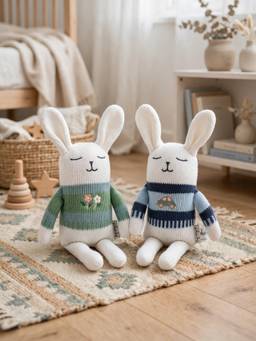 PLUCHI - Blossom & Zoomie Bunny Cotton Knitted Stuffed Soft Toys (Pack Of 2) (1-2 Years)