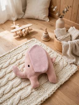 PLUCHI - Crinkle Me Elephant Soother Cotton Knitted Stuffed Soft Toy (Pink) (1-2 Years)