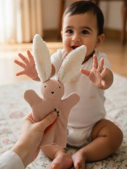 PLUCHI - Rabbit Hand Puppet Cotton Knitted Stuffed Soft Toy (Pale Pink) (1-2 Years)