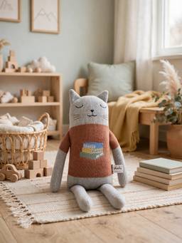 PLUCHI - Little Reader Kitty Cotton Knitted Stuffed Soft Toy (1-2 Years)