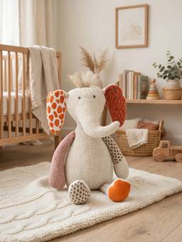 PLUCHI - Odie Elephant Patchwork Friends Cotton Stuffed Soft Toy (1-2 Years)