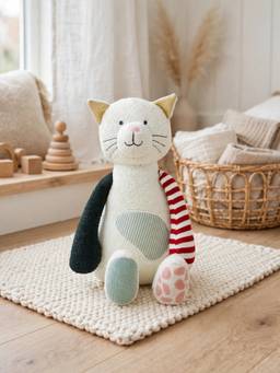 PLUCHI - Otis Cat Patchwork Friends Cotton Knitted Stuffed Soft Toy (1-2 Years)