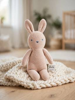 PLUCHI - Snow Drop Bunny Rattle Cotton Knitted Stuffed Soft Toy - Pink (1-2 Years)