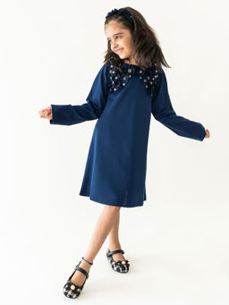 A Little Fable - Navy Silver Pearl Dress