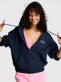 Victoria's Secret - Pink Ivy Fleece Campus Full-Zip Navy Blue Hoodie