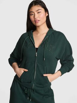 Victoria's Secret - Pink Ivy Fleece Campus Full-Zip Green Hoodie