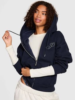 Victoria's Secret - Pink Ivy Fleece Campus Full-Zip Navy Blue Hoodie