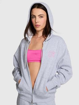 Victoria's Secret - Pink Ivy Fleece Campus Full-Zip Grey Hoodie