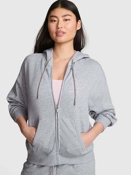 Victoria's Secret - Pink Ivy Fleece Campus Full-Zip Grey Hoodie