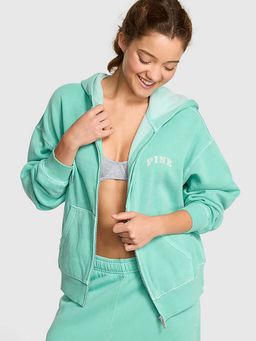 Victoria's Secret - Pink Ivy Fleece Campus Full-Zip Green Hoodie