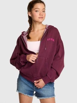 Victoria's Secret - Pink Ivy Fleece Campus Full-Zip Wine Hoodie