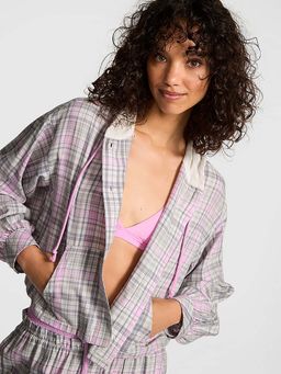 Victoria's Secret - Pink Flannel Hooded Long- Sleeve Hoodie