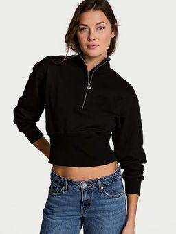 Victoria's Secret - Angel Essentials Status Terry Fitted Half-Zip Black Sweatshirt