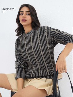 The Souled Store - Cable-Knit Hazel Noir Women Oversized Sweaters